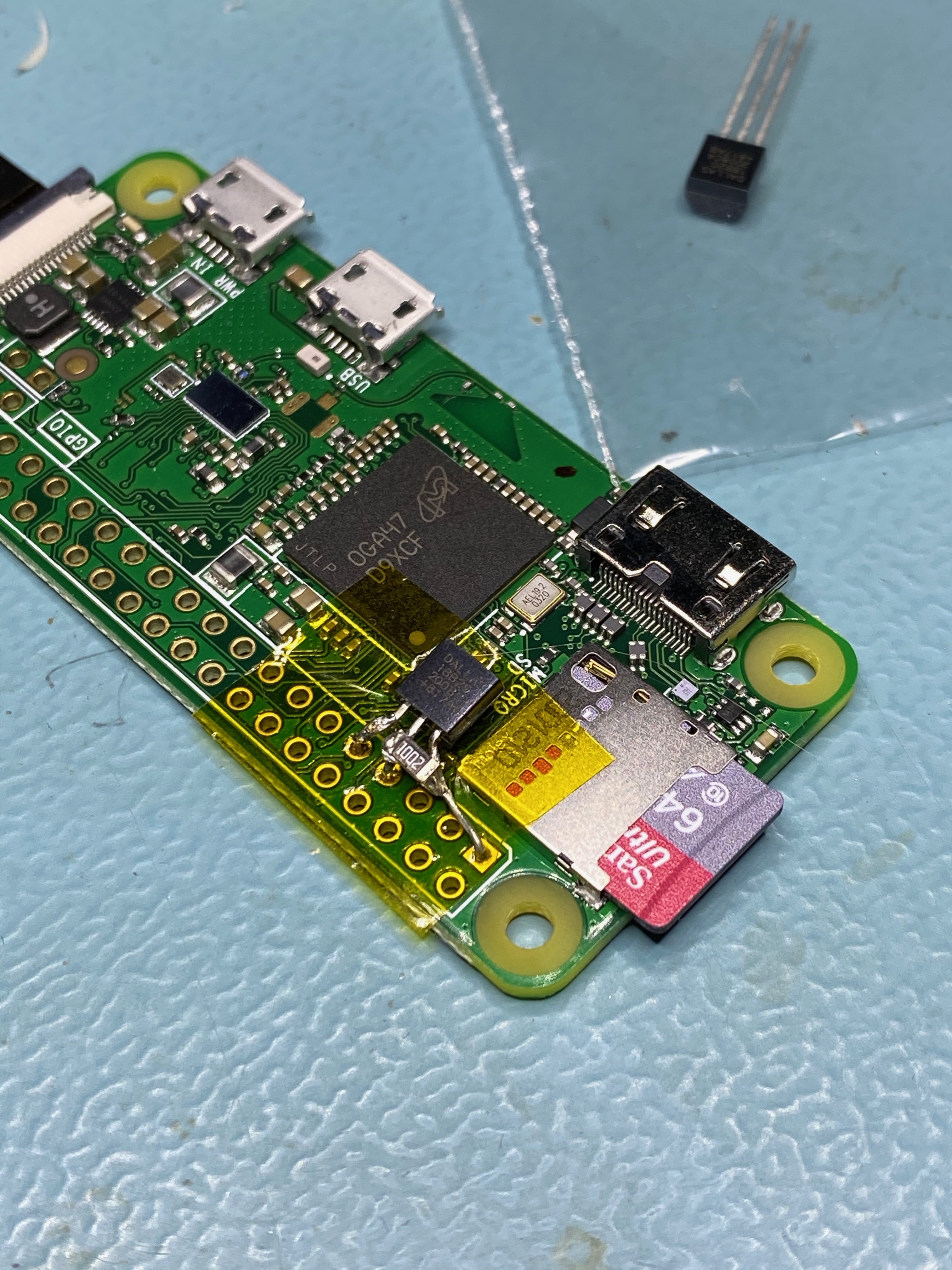 Components soldered to a Raspberry Pi